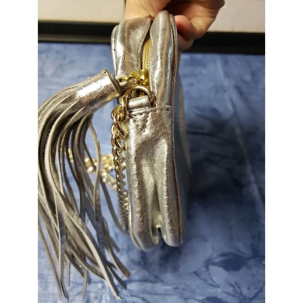 Victorias Secret  Metallic gray chain link gold strap w/tassel‎ crossbody bag
